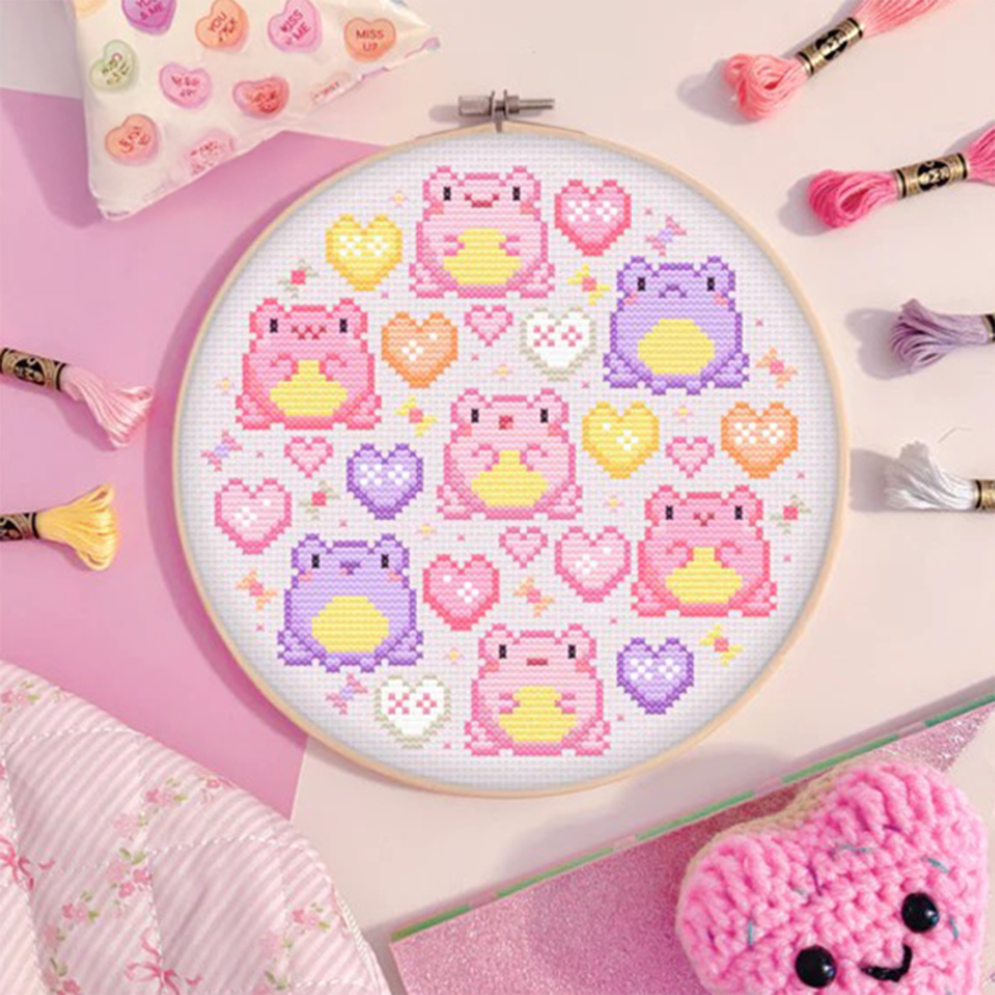 Valentine's Frogs Digital Cross Stitch Pattern Material Pack DIY Embroidery