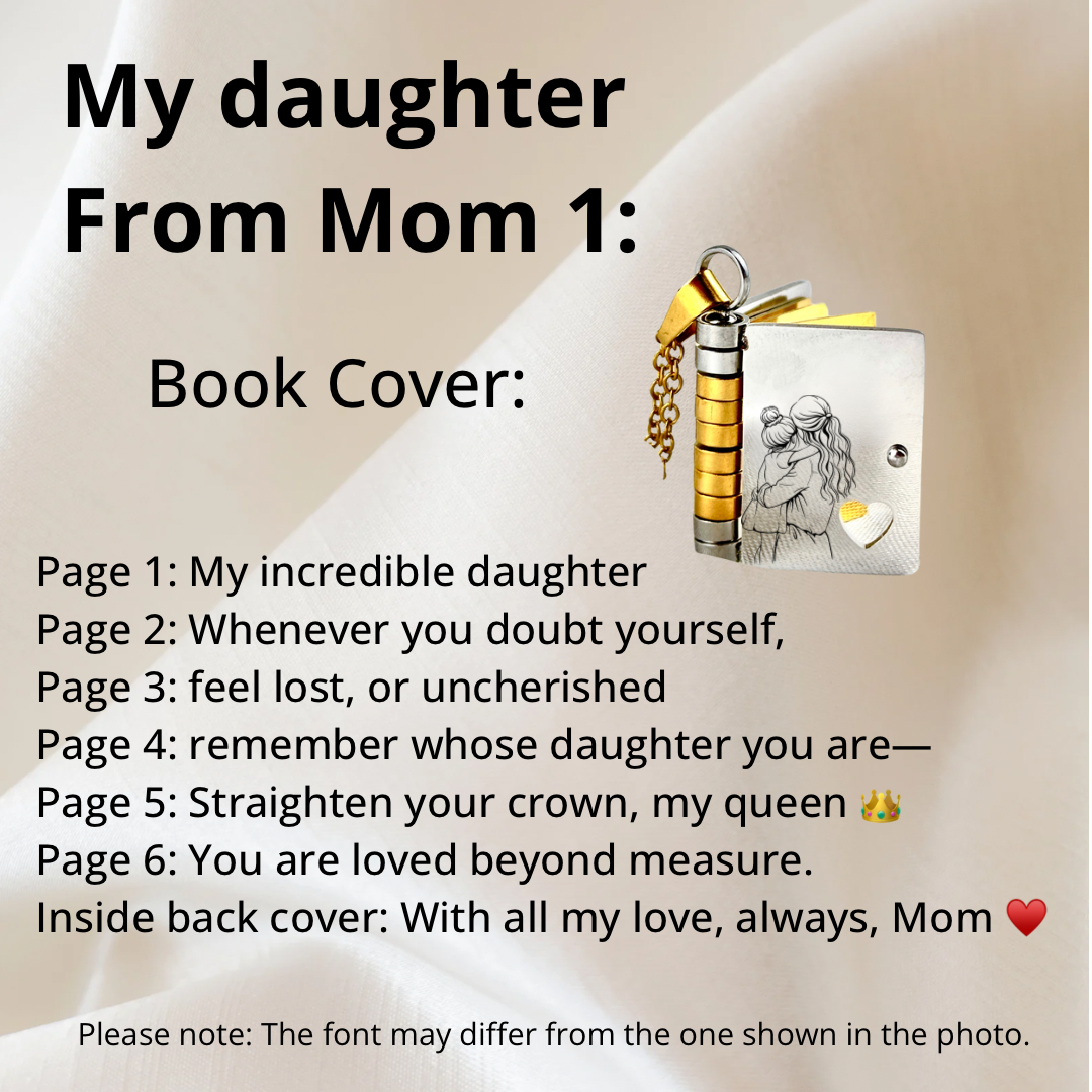 My Daughter Book Necklace, Custom Engraved Message