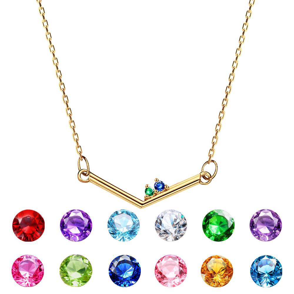 Personalized Birthstone Necklace V Shaped Necklace Anniversary Birthday Gift for Her - soufeelus