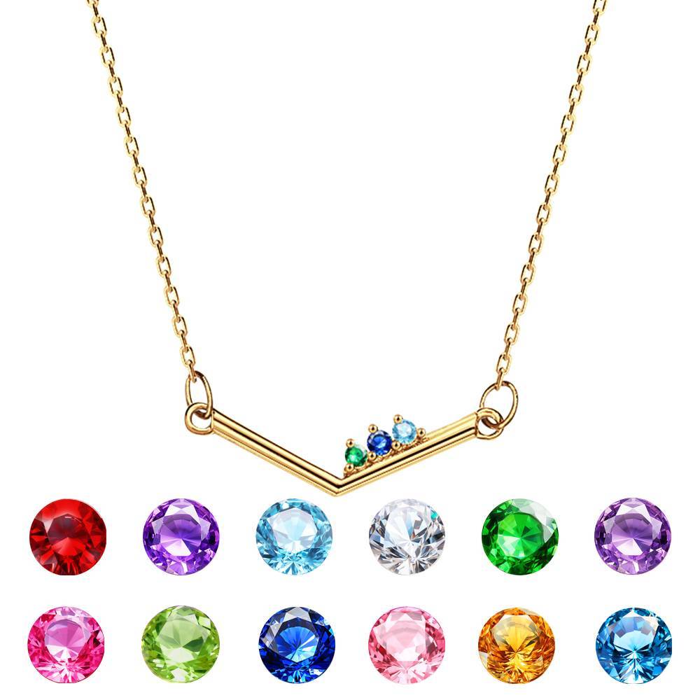 Personalized Birthstone Necklace V Shaped Necklace Anniversary Birthday Gift for Her - soufeelus