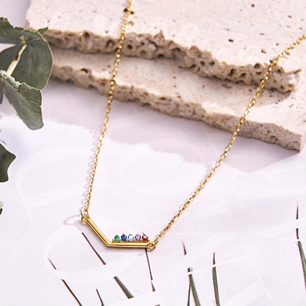 Personalized Birthstone Necklace V Shaped Necklace Anniversary Birthday Gift for Her - soufeelus