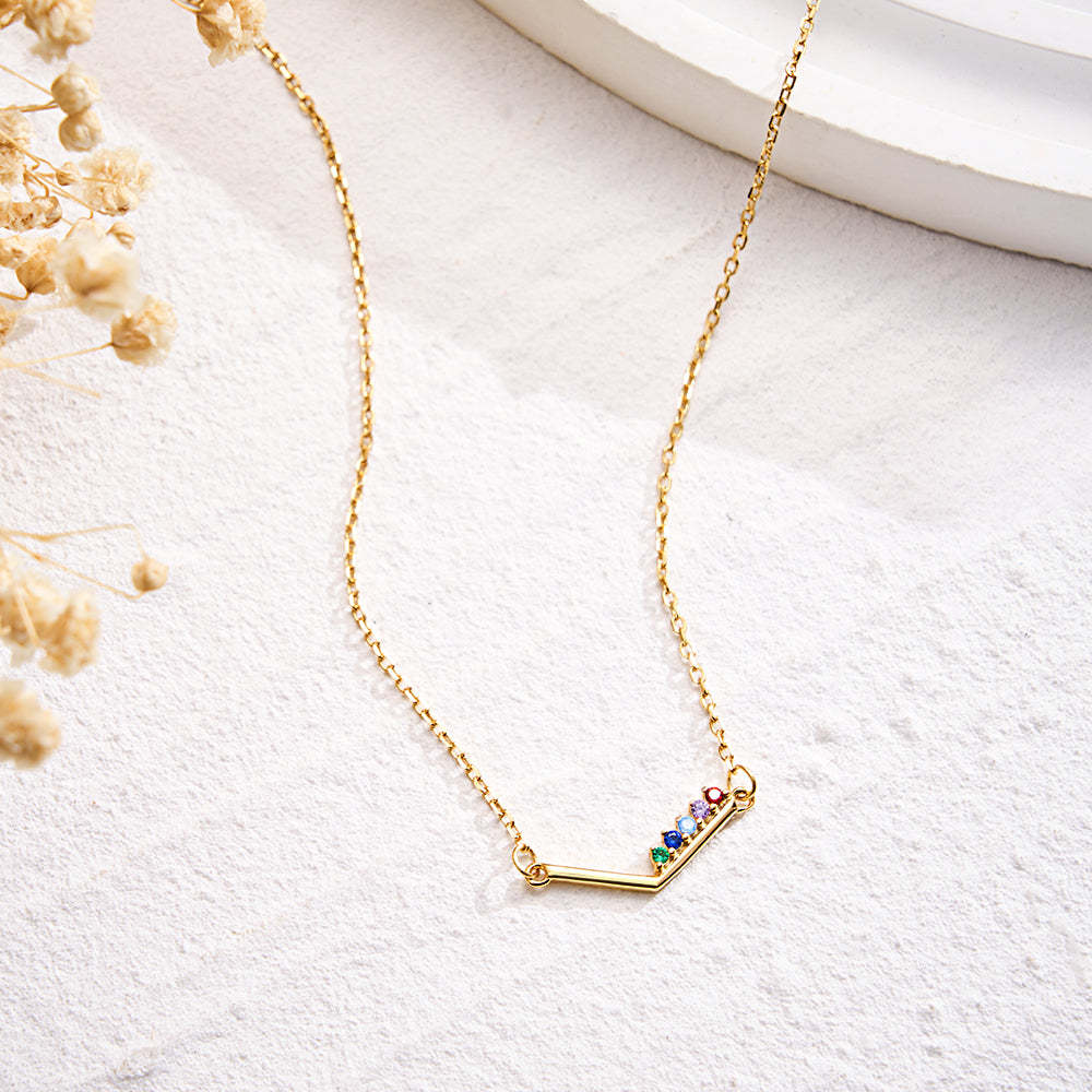 Personalized Birthstone Necklace V Shaped Necklace Anniversary Birthday Gift for Her - soufeelus