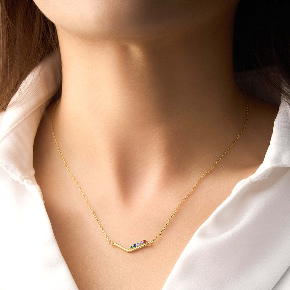 Personalized Birthstone Necklace V Shaped Necklace Anniversary Birthday Gift for Her - soufeelus