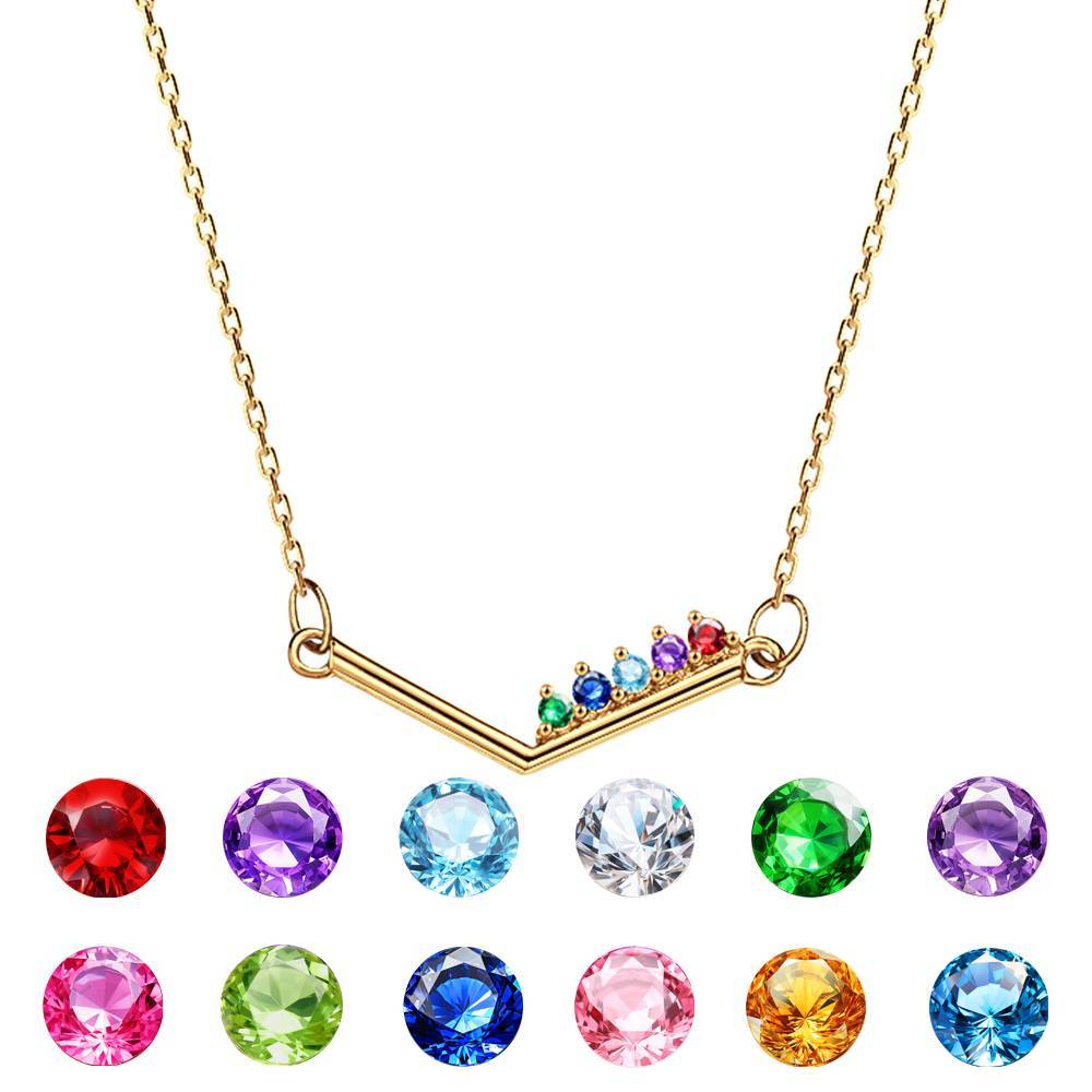 Personalized Birthstone Necklace V Shaped Necklace Anniversary Birthday Gift for Her - soufeelus