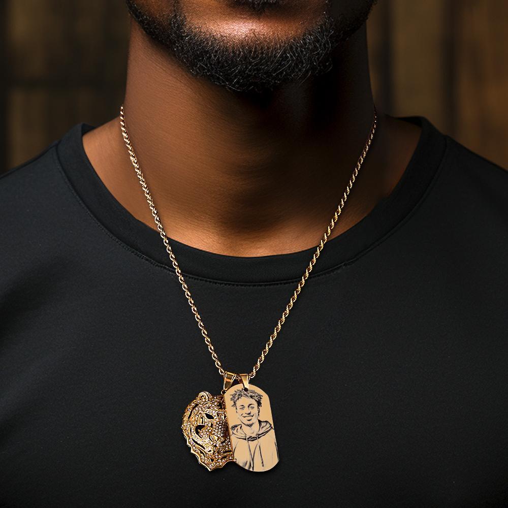 Custom Photo Tiger Hip Hop Necklace Personalized Engraved Trendy Pendant Jewelry For Him - soufeelus