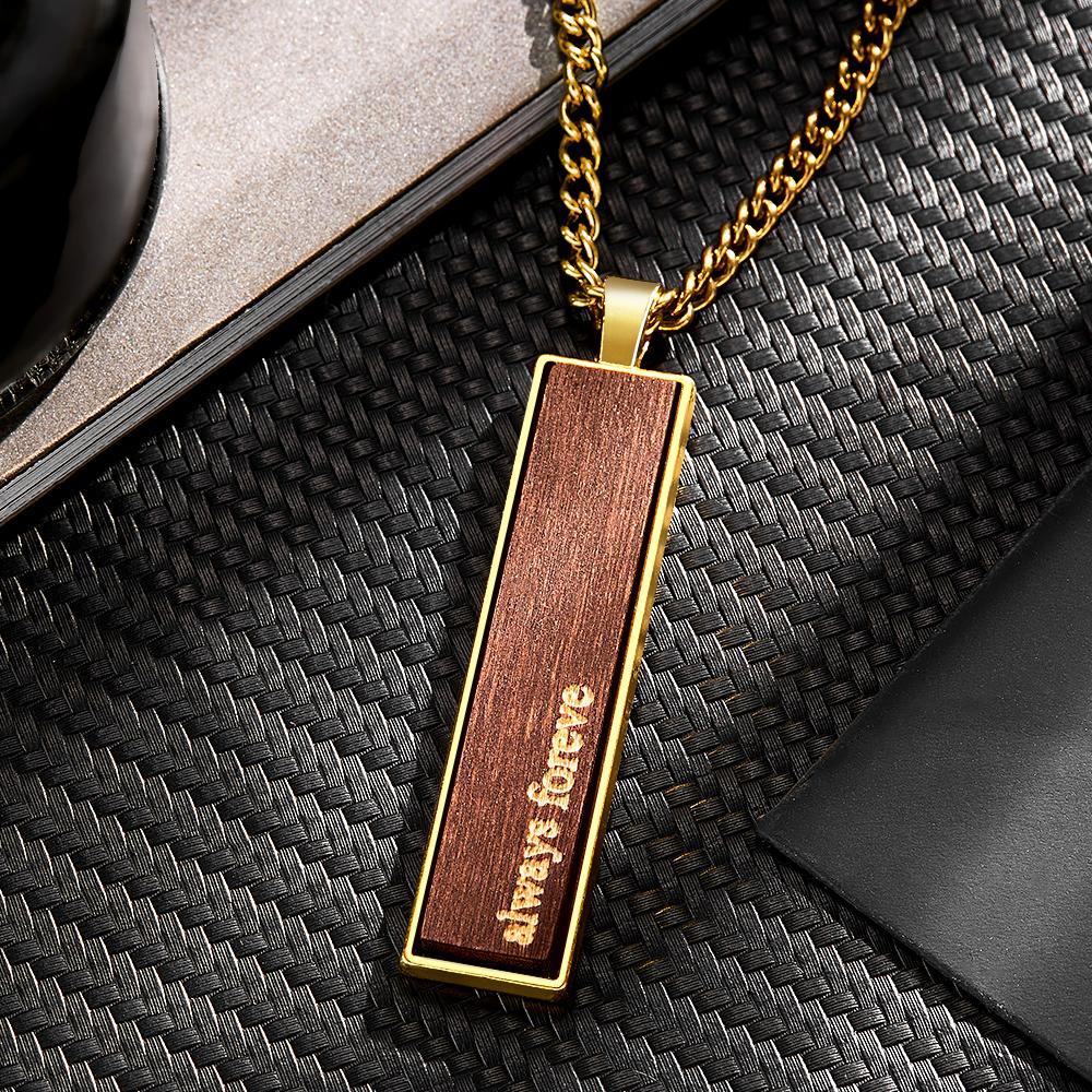 Engravable Wood And Metal Necklace Personalized Retro Pendant Gift for Wedding Anniversary - soufeelus