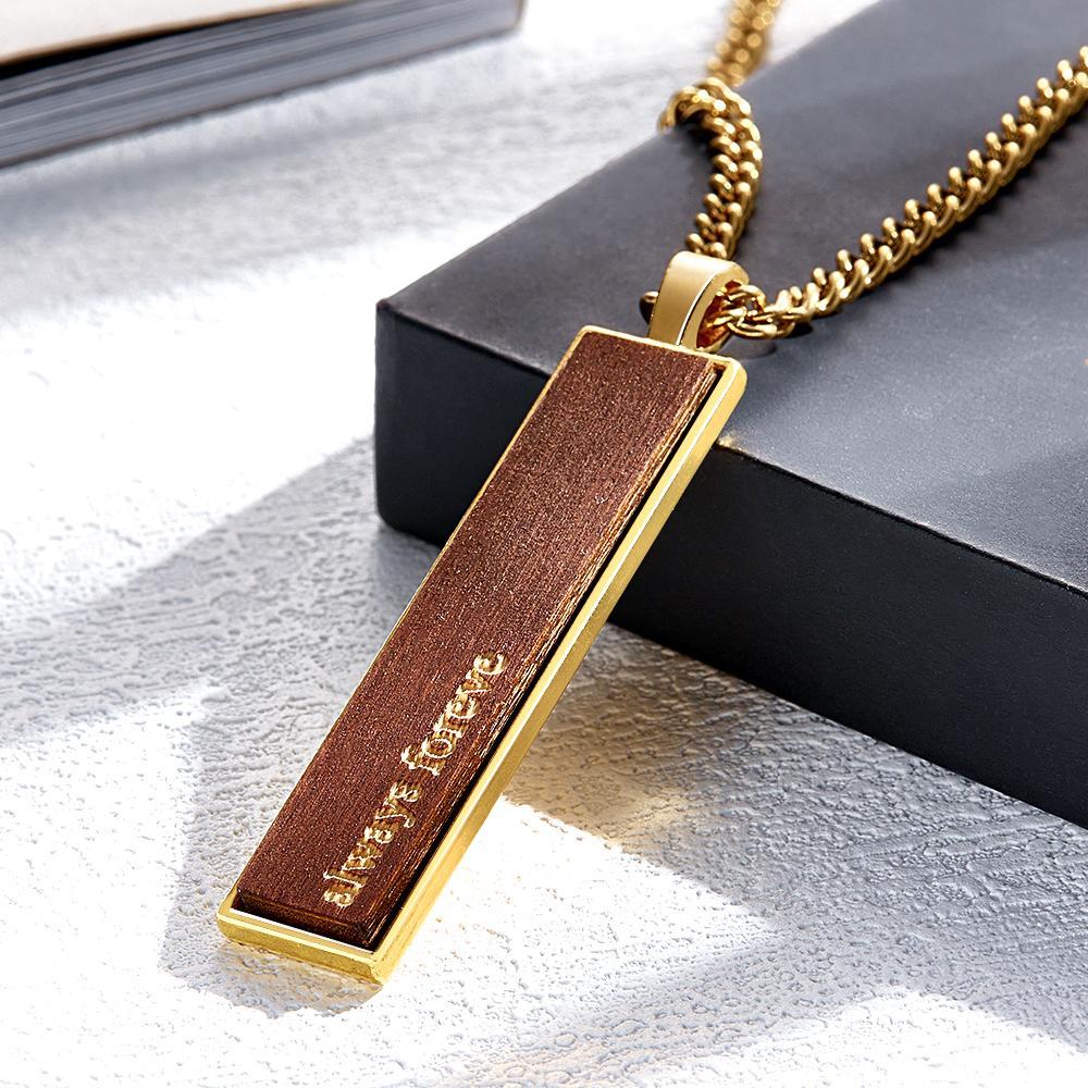 Engravable Wood And Metal Necklace Personalized Retro Pendant Gift for Wedding Anniversary - soufeelus