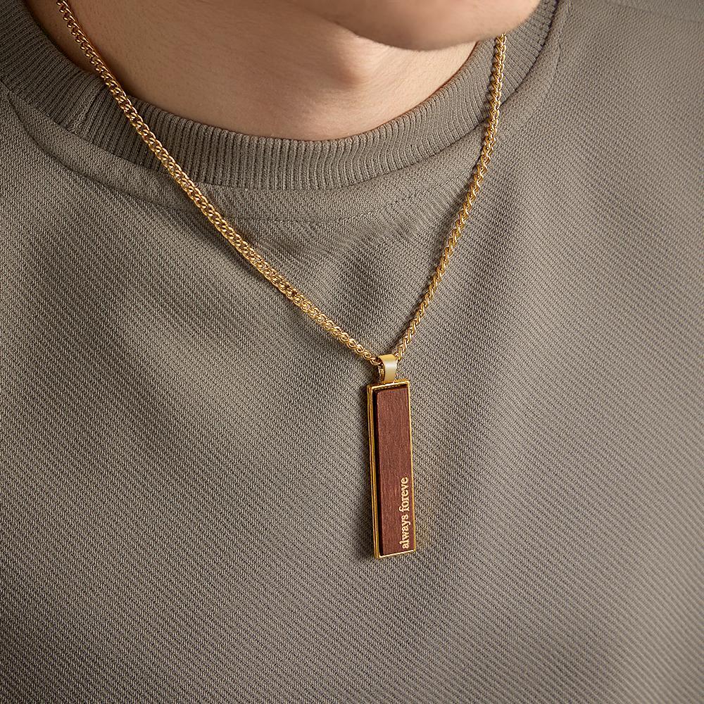 Engravable Wood And Metal Necklace Personalized Retro Pendant Gift for Wedding Anniversary - soufeelus
