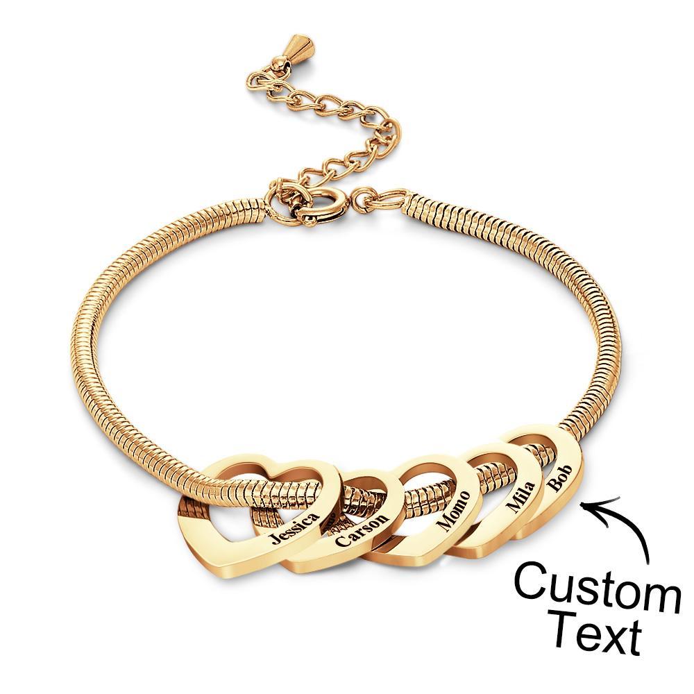 Custom Engraved Bracelet Custom Mom and Kids Name Heart Charms Gifts - soufeelus