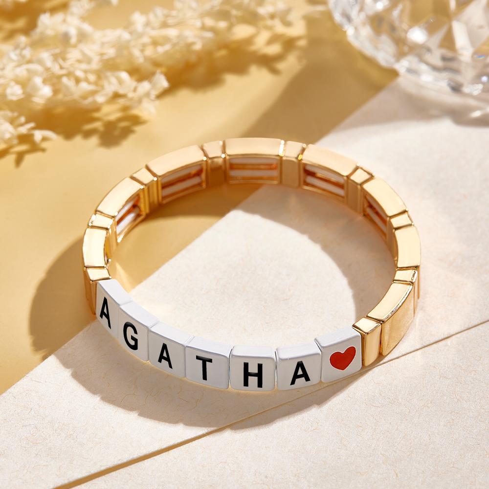 Custom Name Bead Bracelet Enamel Beaded Gold Color Bracelet Gift for Her - soufeelus