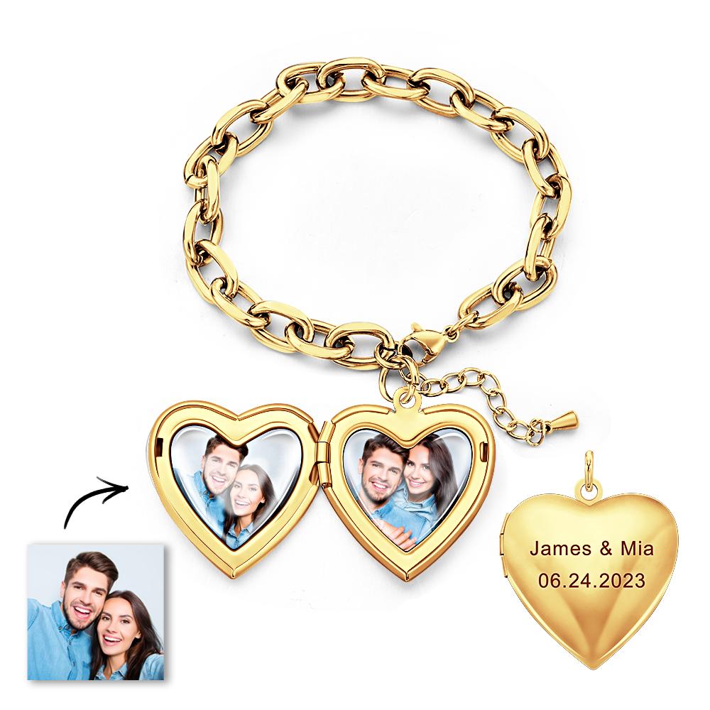 Personalized Heart Locket Bracelet Custom Vintage Adjustable Link Bracelet Gifts For Men - soufeelus