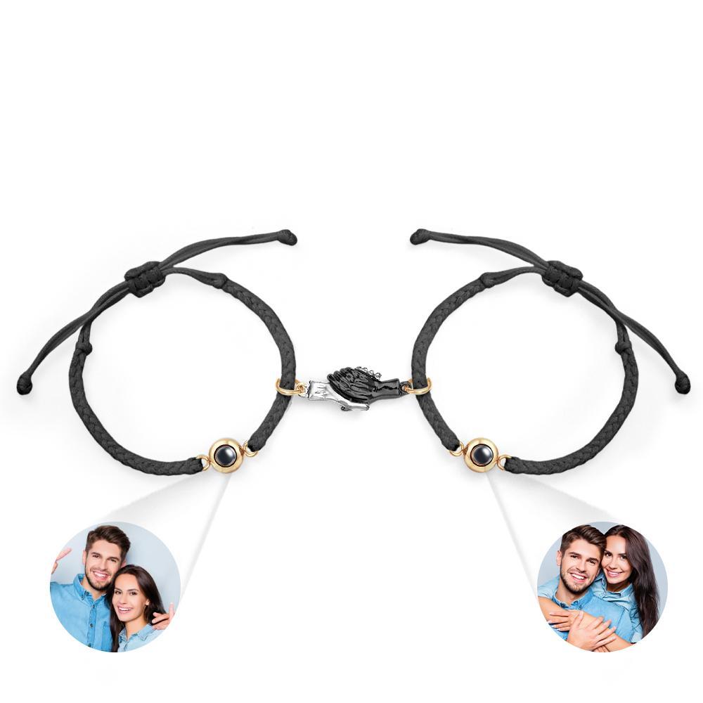 Custom Engraved Bracelet Magnetic Shake Hands Couple Gift - soufeelus