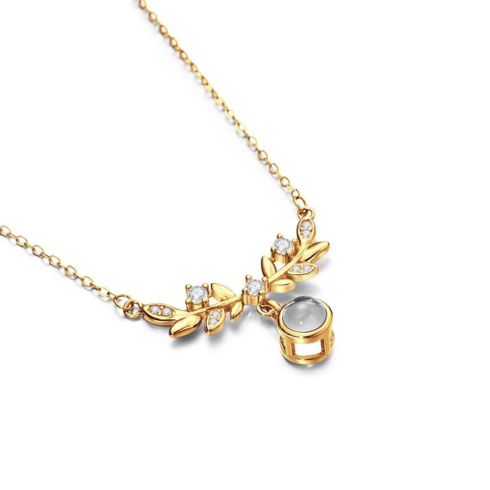 Laurel Leaf Projection Necklace Personalized Picture Inside Pendant Sterling Silver Keepsake Jewelry - soufeelus