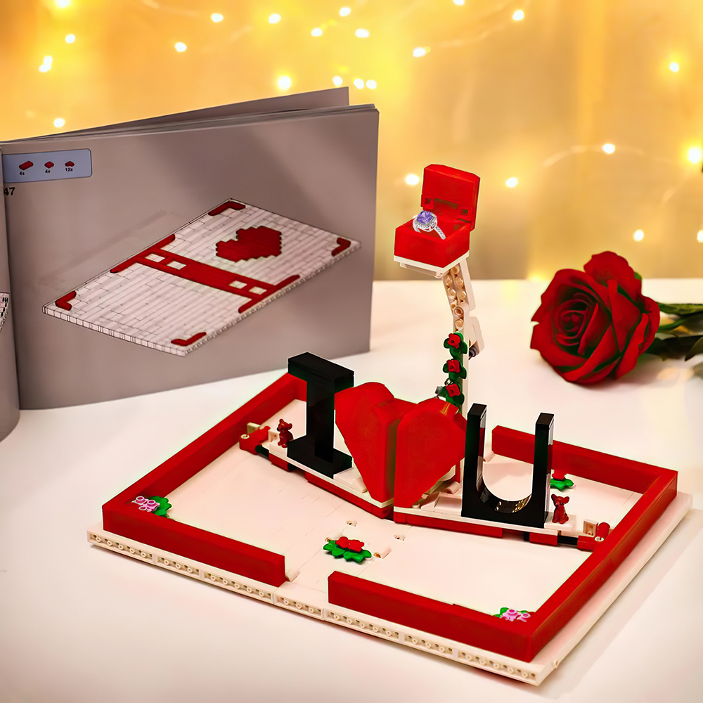 DIY Jewelry Gifts Box for Rings I Love You Compatible with Building Blocks Cartoon to Assemble