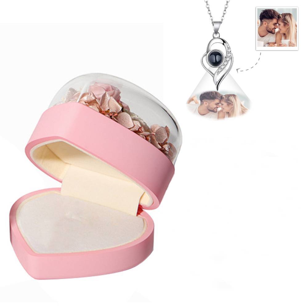 Personalized Rose Jewelry Box Heart Gift Box With Projection Necklace Valentine's Day Gift for Her - soufeelus