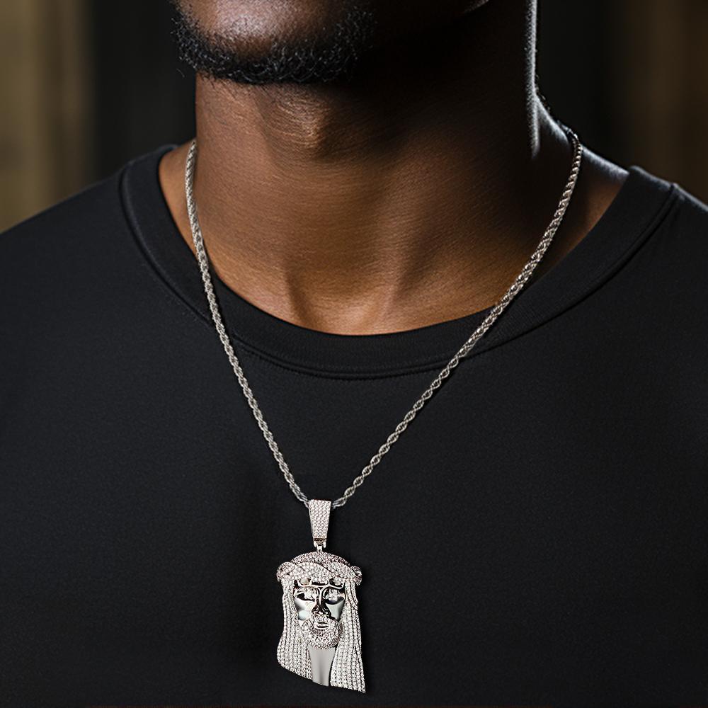 Engraved Hip Hop Necklace Jesus Large Pendant Necklace Gift For Him - soufeelus