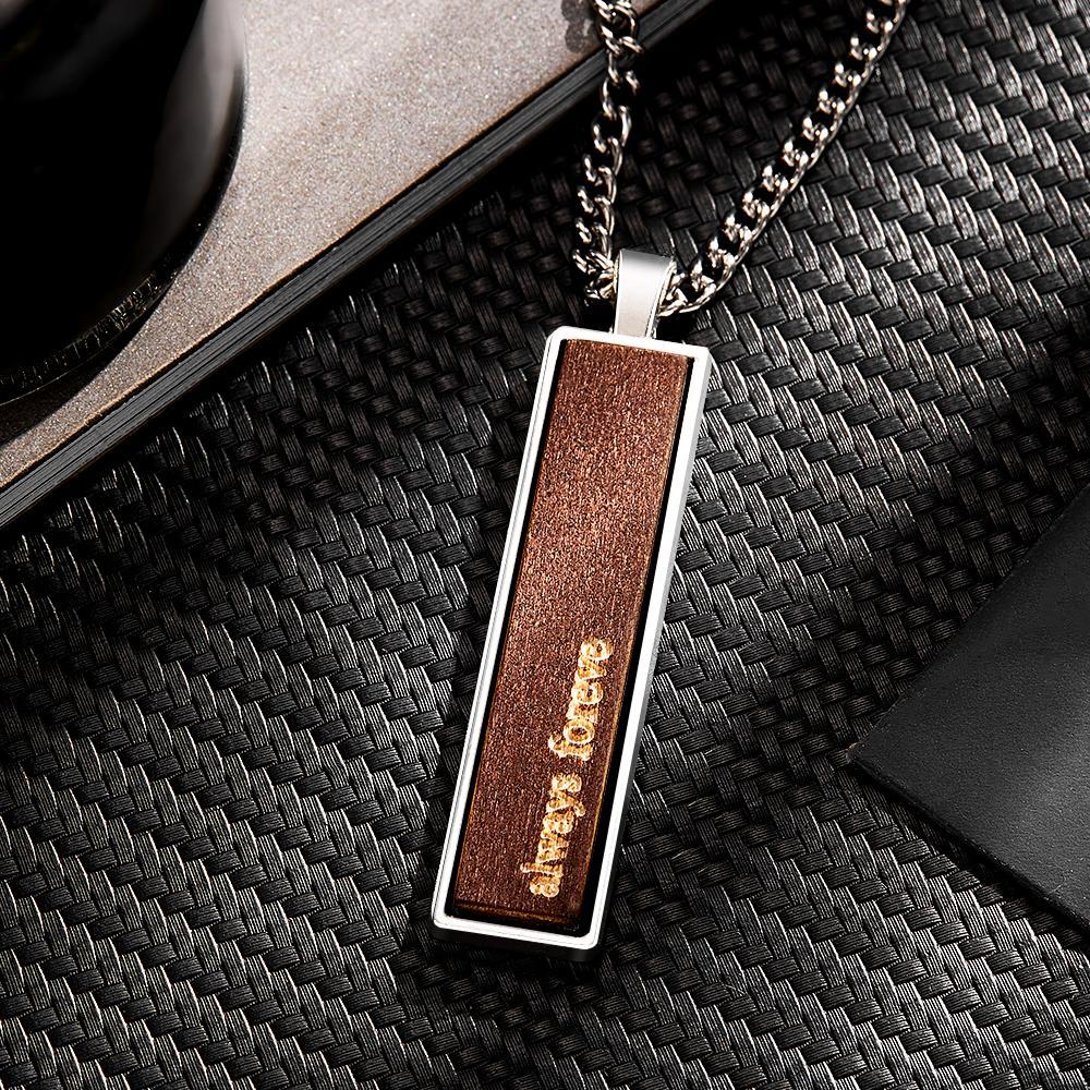 Engravable Wood And Metal Necklace Personalized Retro Pendant Gift for Wedding Anniversary - soufeelus