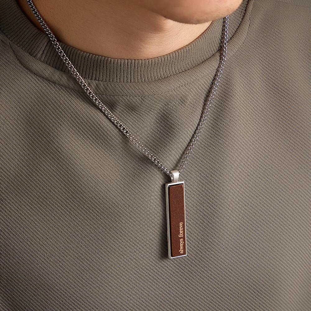 Engravable Wood And Metal Necklace Personalized Retro Pendant Gift for Wedding Anniversary - soufeelus