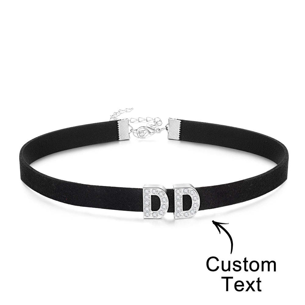 Custom Fashion Letter Necklace Black Leather Choker Collar Personalized Sexy Party Name Necklace Jewelry - soufeelus