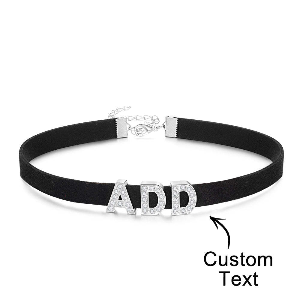 Custom Fashion Letter Necklace Black Leather Choker Collar Personalized Sexy Party Name Necklace Jewelry - soufeelus