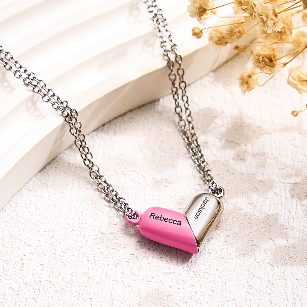 Customized Engraving Name Necklace Heart Necklace Rotating Deformation Magnetic Necklace For Couple - soufeelus