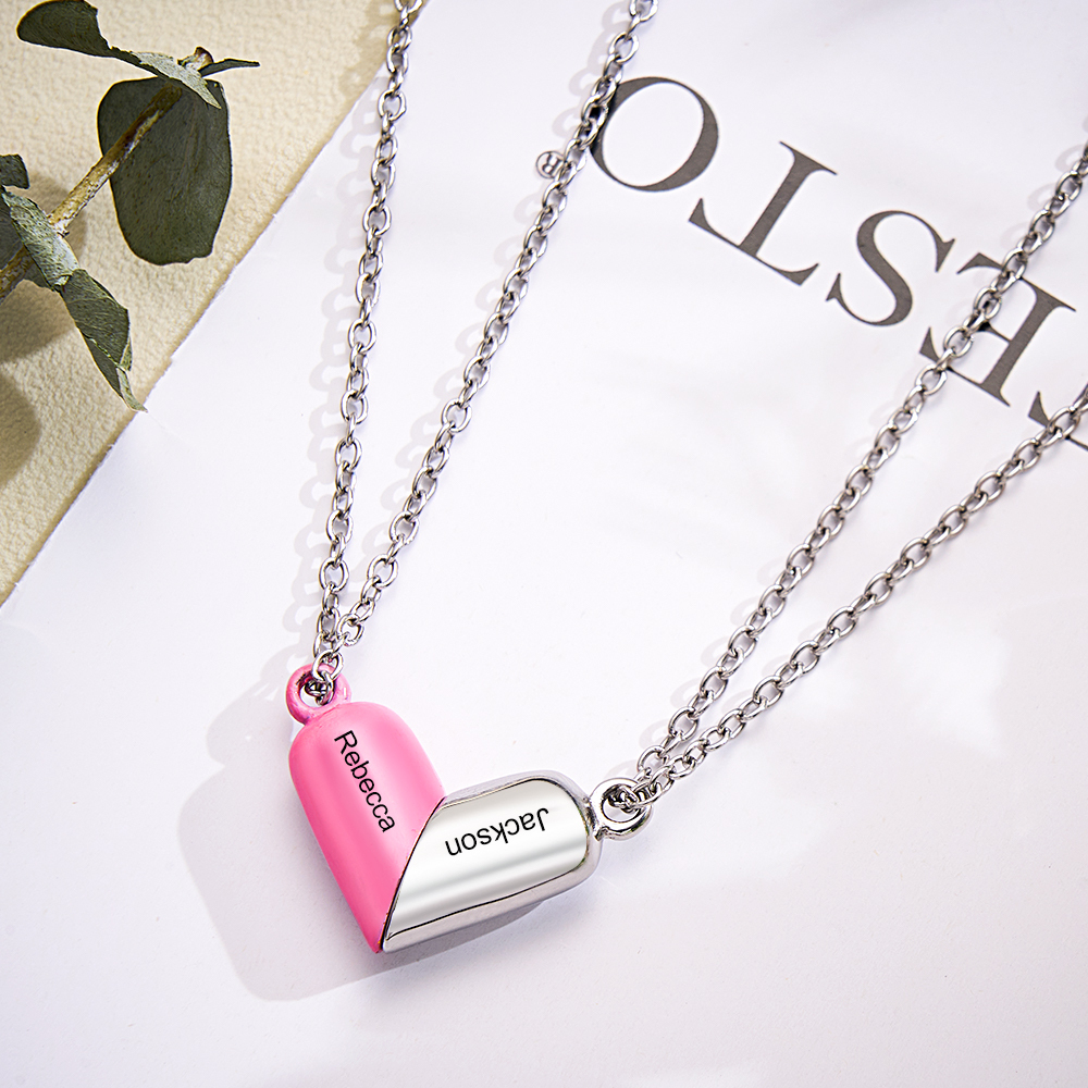 Customized Engraving Name Necklace Heart Necklace Rotating Deformation Magnetic Necklace For Couple - soufeelus