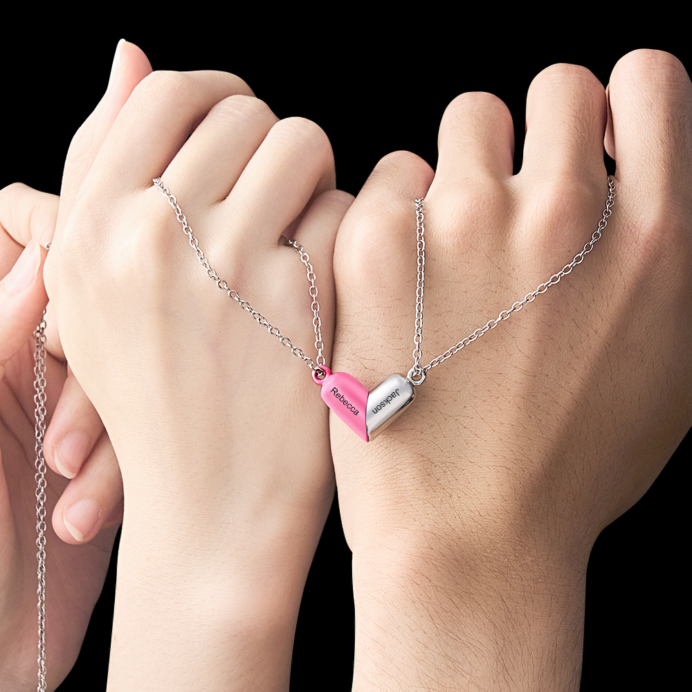 Customized Engraving Name Necklace Heart Necklace Rotating Deformation Magnetic Necklace For Couple - soufeelus