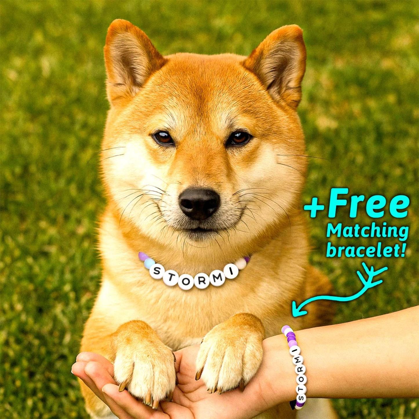 Personalized Pet Name Necklace – Comes with a Free Matching Bracelet Gift for Dog
