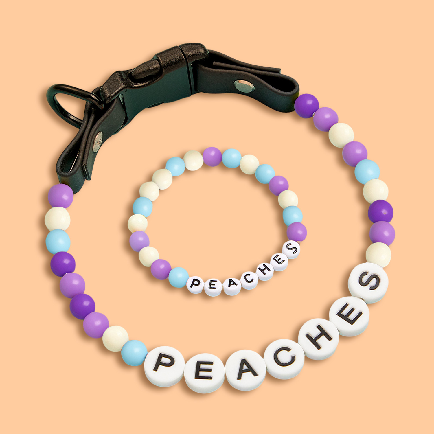 Personalized Beaded Pet Collar with Name – Includes Free Matching Bracelet