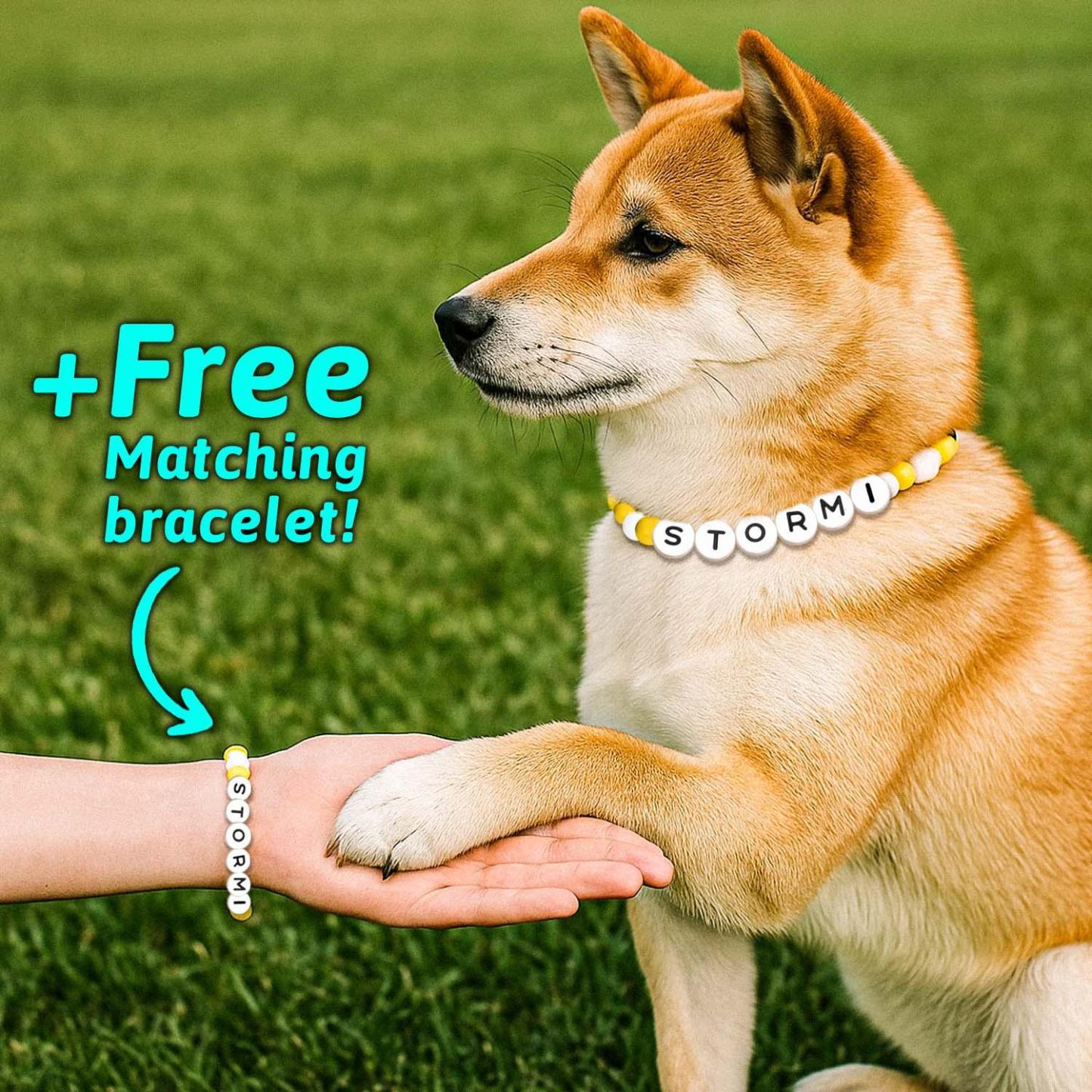 Personalized Pet Name Necklace – Comes with a Free Matching Bracelet Gift for Dog