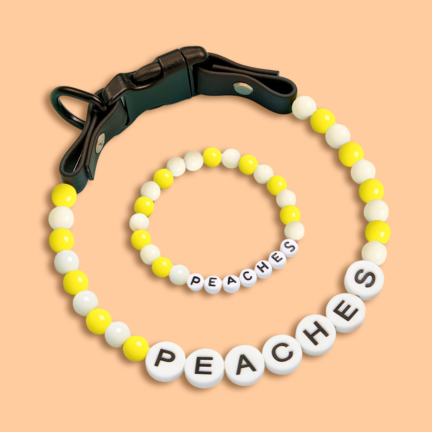 Personalized Name Beaded Pet Collar and Owner Bracelet Set – Custom Necklace for Pet Lovers