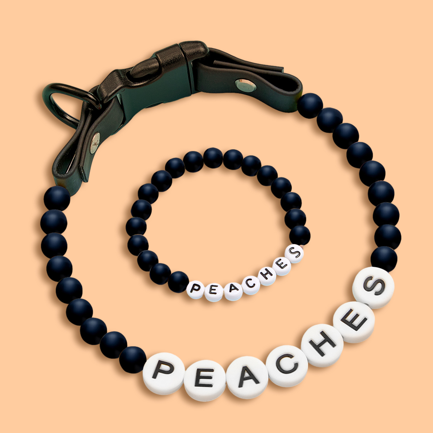 Personalized Name Beaded Pet Collar and Owner Bracelet Set – Custom Necklace for Pet Lovers