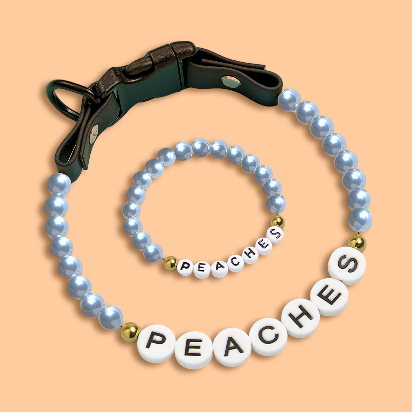 Personalized Name Beaded Pet Collar and Owner Bracelet Set – Custom Necklace for Pet Lovers