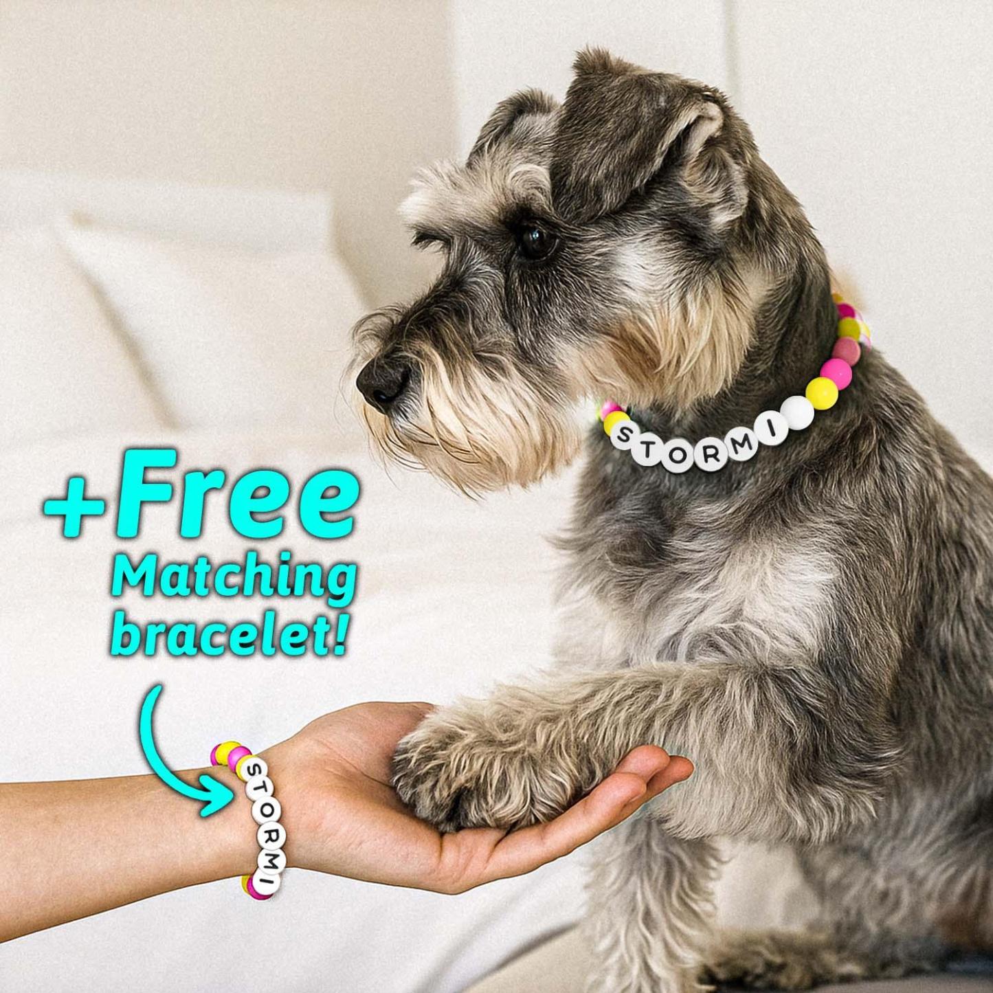 Personalized Pet Name Necklace – Comes with a Free Matching Bracelet Gift for Dog