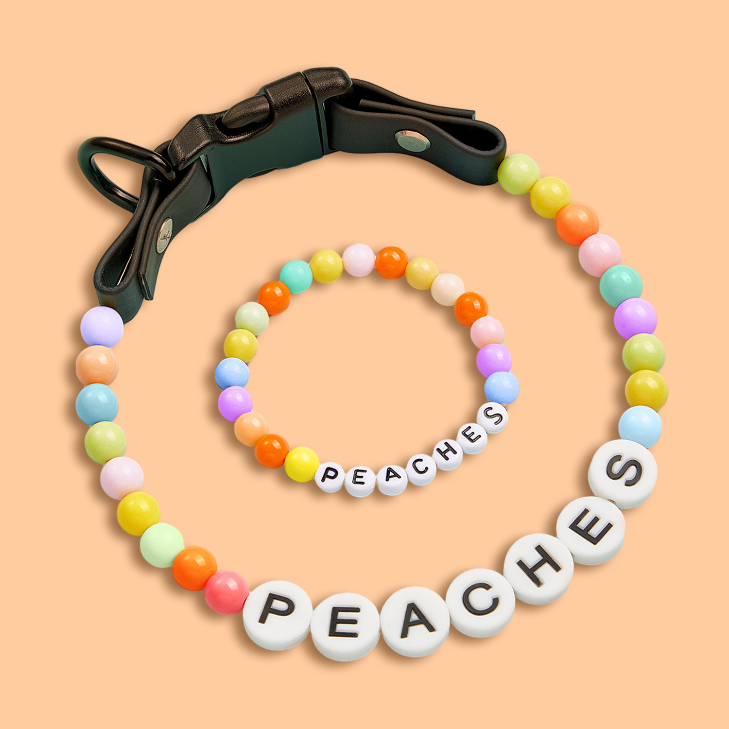 Personalized Name Beaded Pet Collar with Free Matching Bracelet Gift for Pet Lover