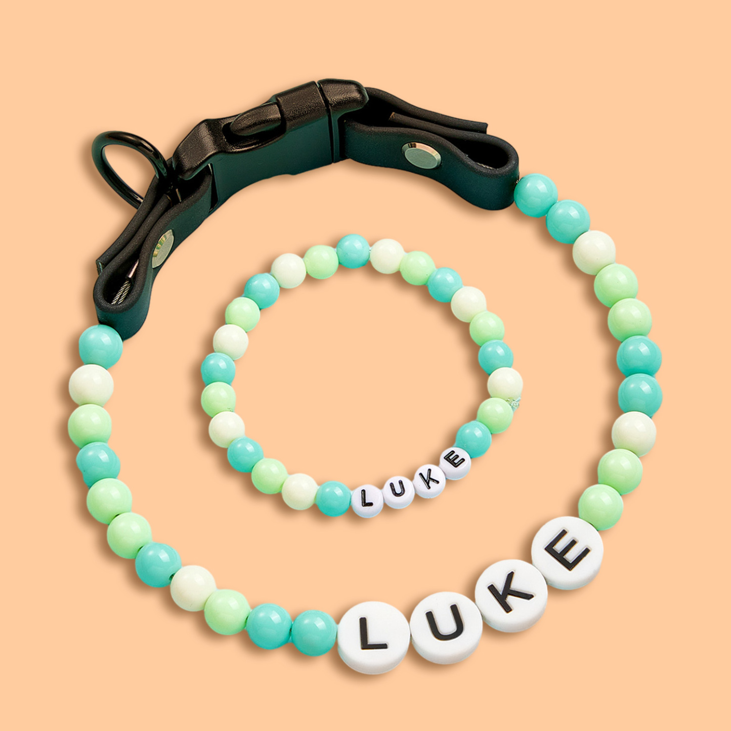 Personalized Name Beaded Pet Collar and Owner Bracelet Set – Custom Necklace for Pet Lovers
