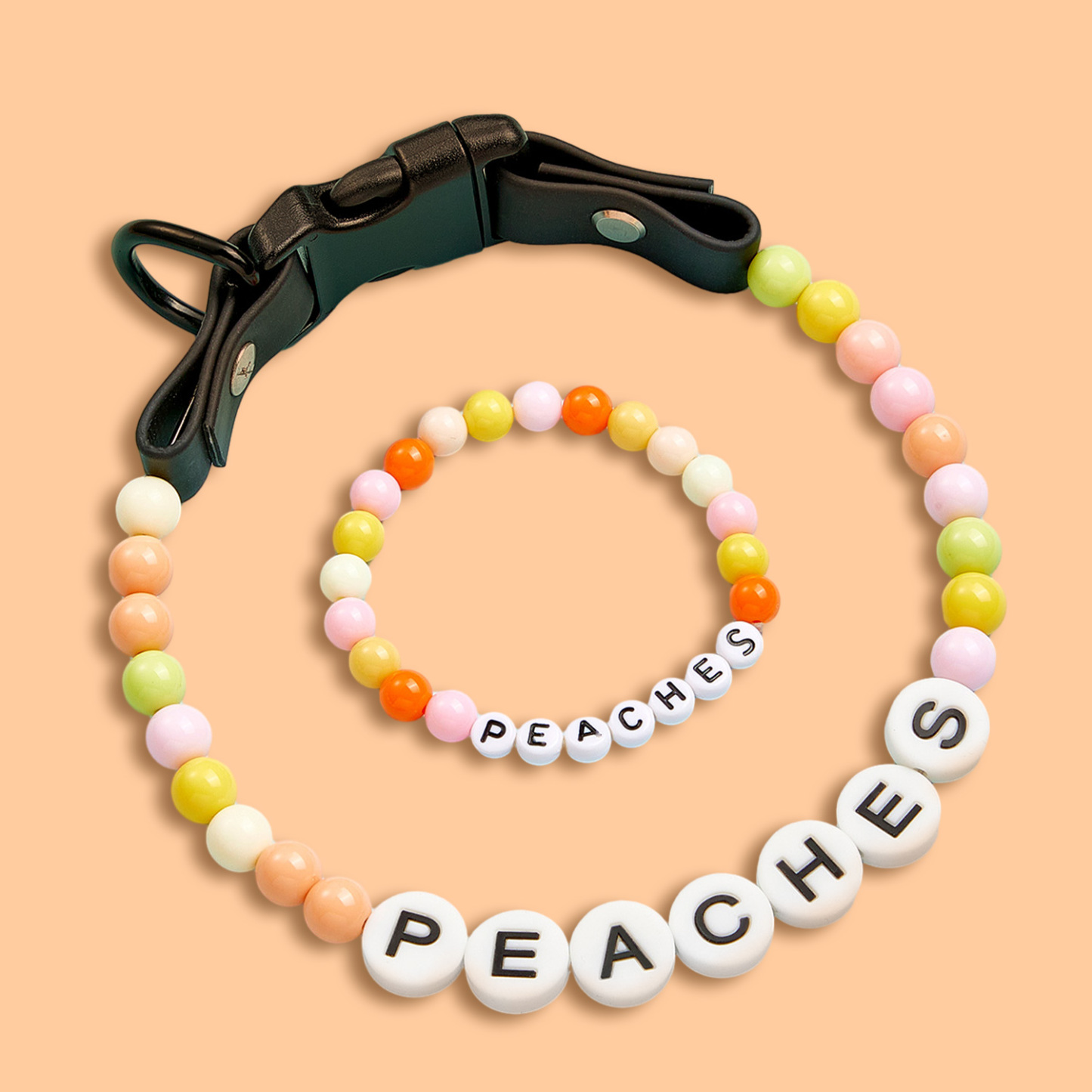 Personalized Name Beaded Pet Collar and Owner Bracelet Set – Custom Necklace for Pet Lovers