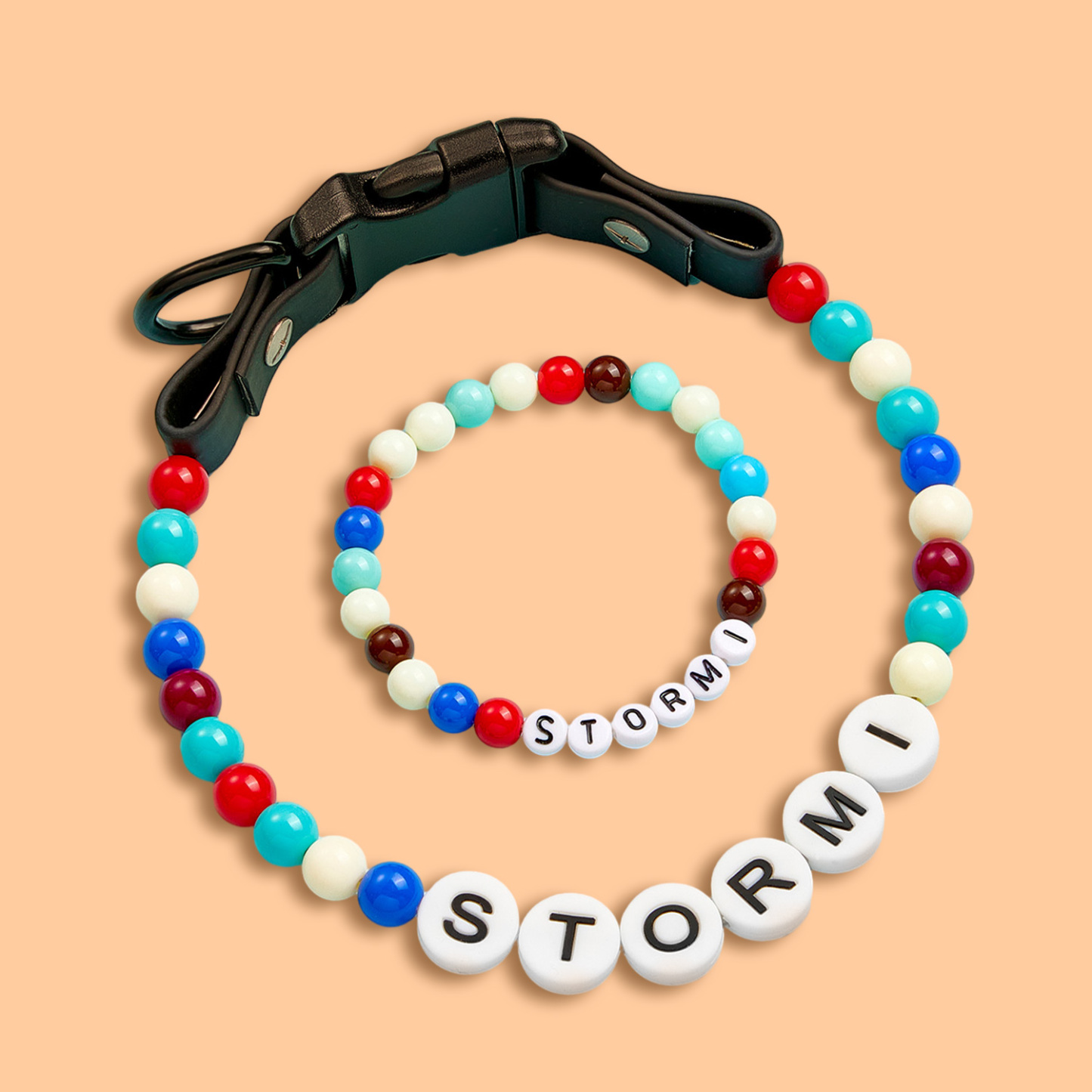 Personalized Name Beaded Pet Collar and Owner Bracelet Set – Custom Necklace for Pet Lovers