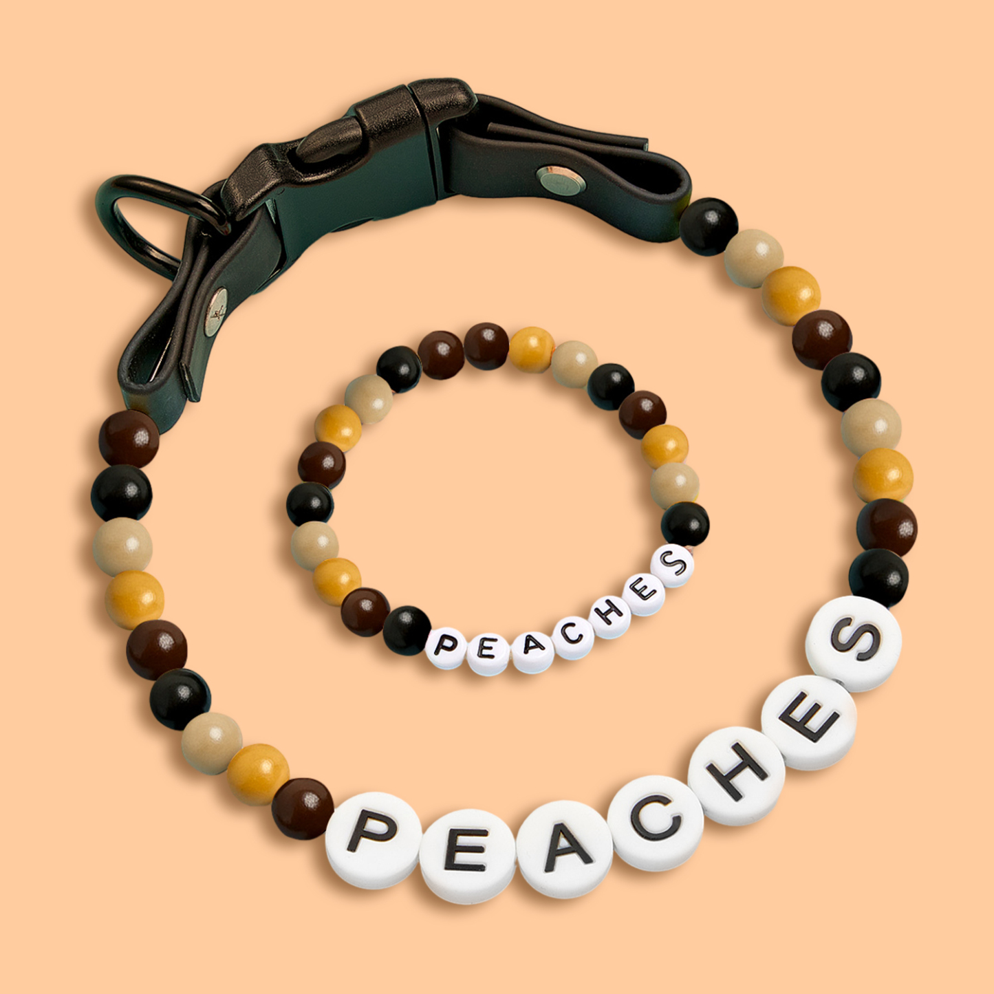 Personalized Name Beaded Pet Collar and Owner Bracelet Set – Custom Necklace for Pet Lovers