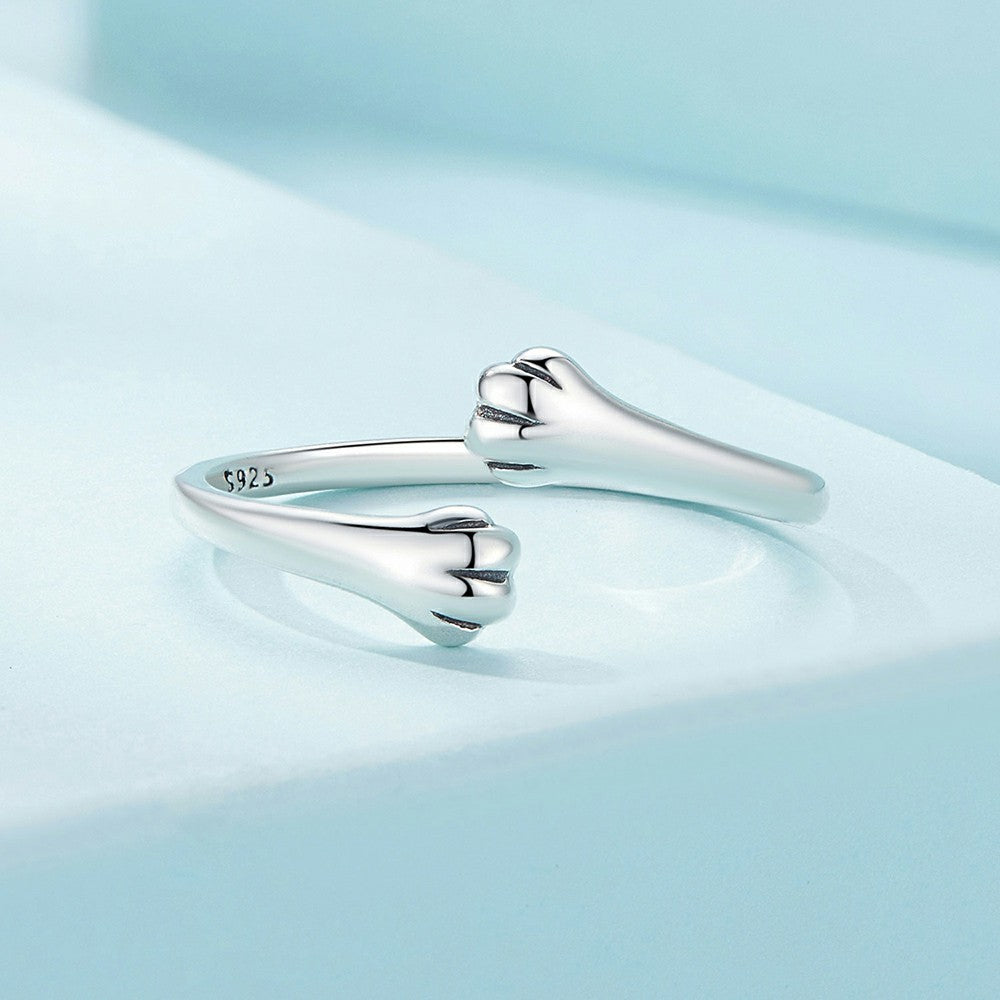 pet cat hug open ring 925 sterling silver kr151