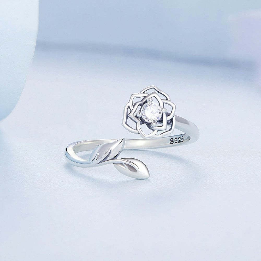 camellia open ring 925 sterling silver kr153