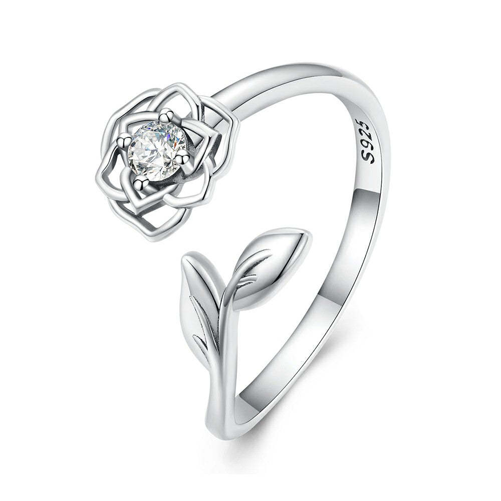 camellia open ring 925 sterling silver kr153