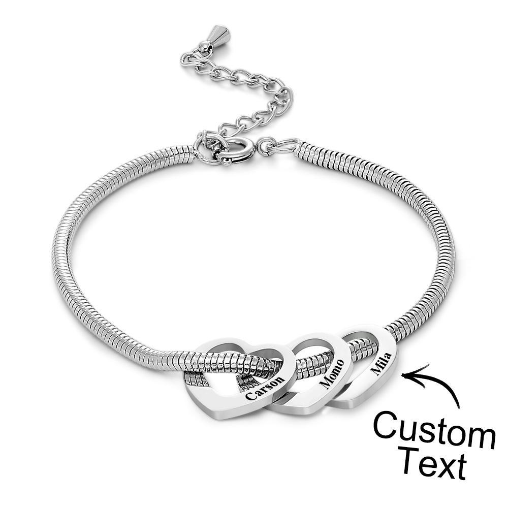 Custom Engraved Bracelet Custom Mom and Kids Name Heart Charms Gifts - soufeelus