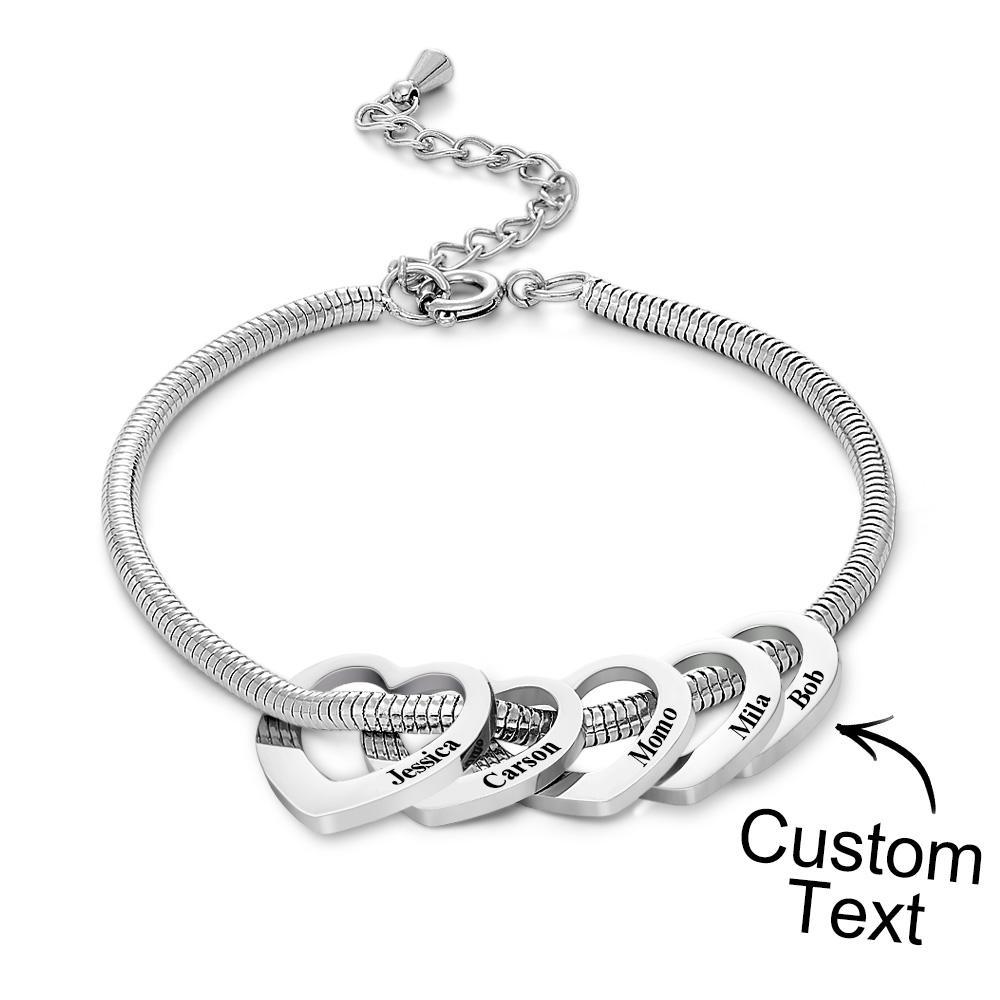 Custom Engraved Bracelet Custom Mom and Kids Name Heart Charms Gifts - soufeelus