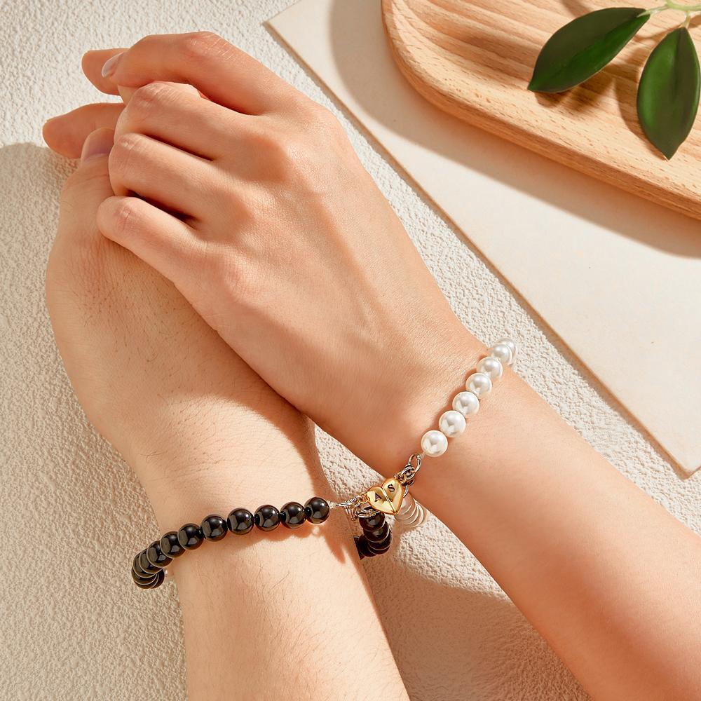 Cutom Engraved Bracelet Magnetic Heart Matching Couple Gifts - soufeelus