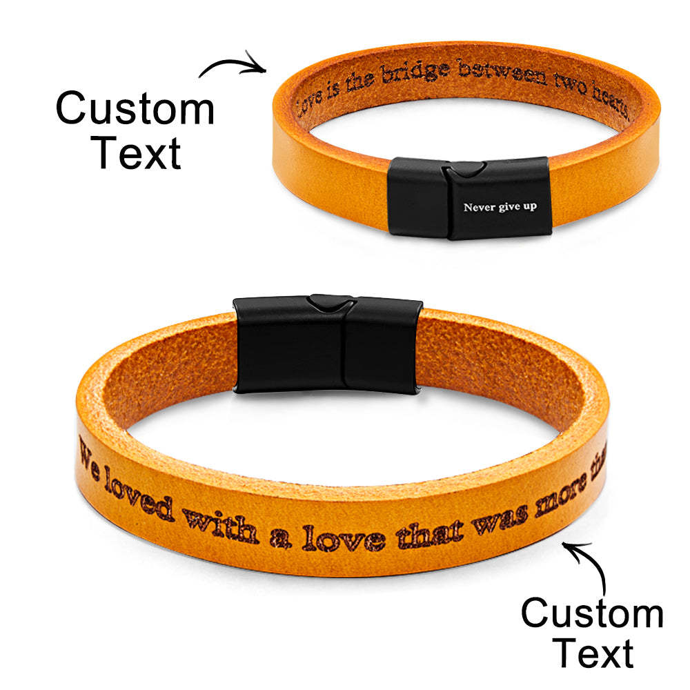 Retro Simple Leather Bracelet With Text Magnetic Buckle Bracelet For Men - soufeelus