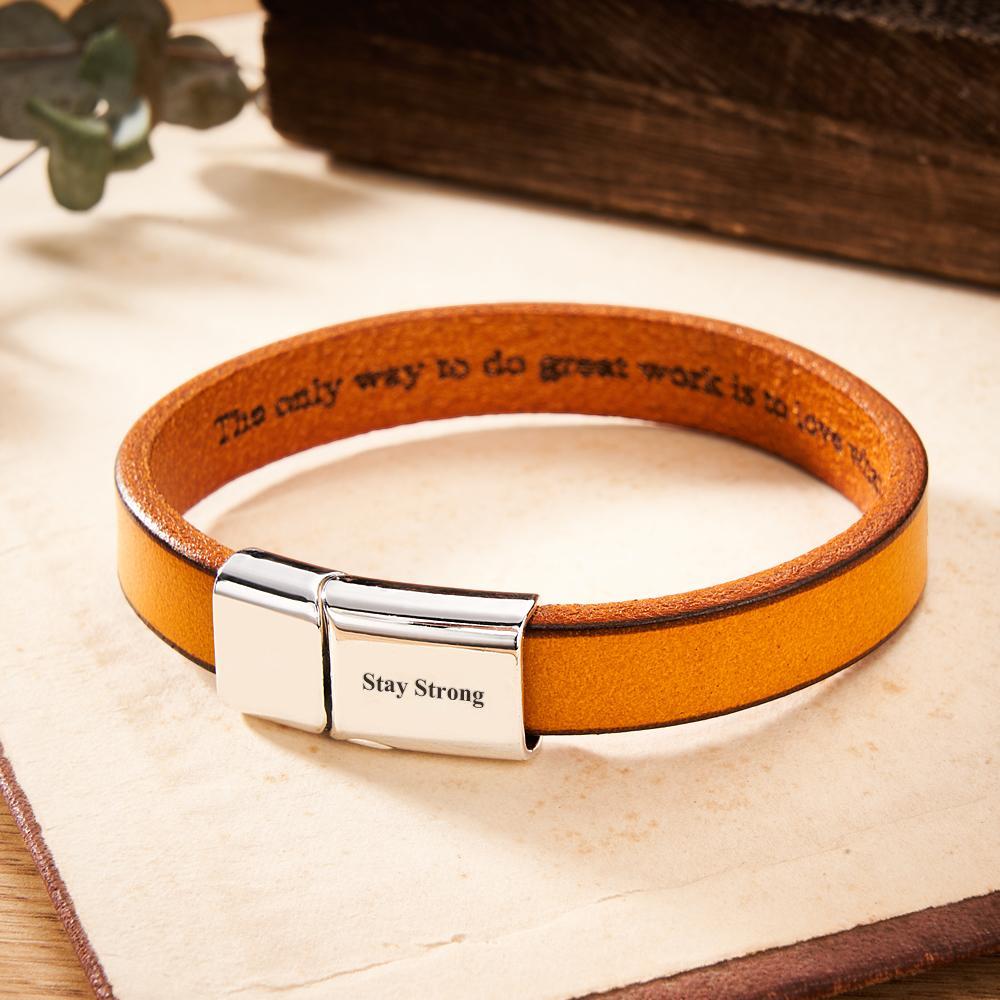 Exquisite Engravable Leather Bracelet Glossy Men's Bracelet Father's Day Gift - soufeelus