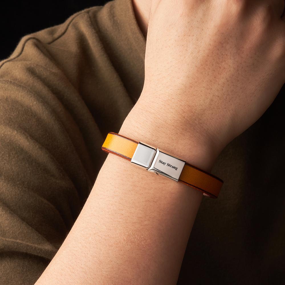 Exquisite Engravable Leather Bracelet Glossy Men's Bracelet Father's Day Gift - soufeelus