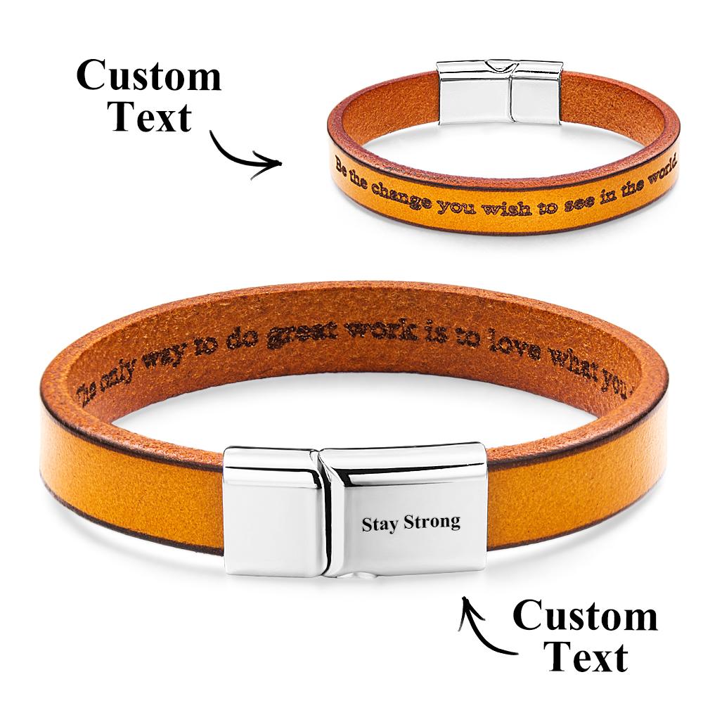 Exquisite Engravable Leather Bracelet Glossy Men's Bracelet Father's Day Gift - soufeelus