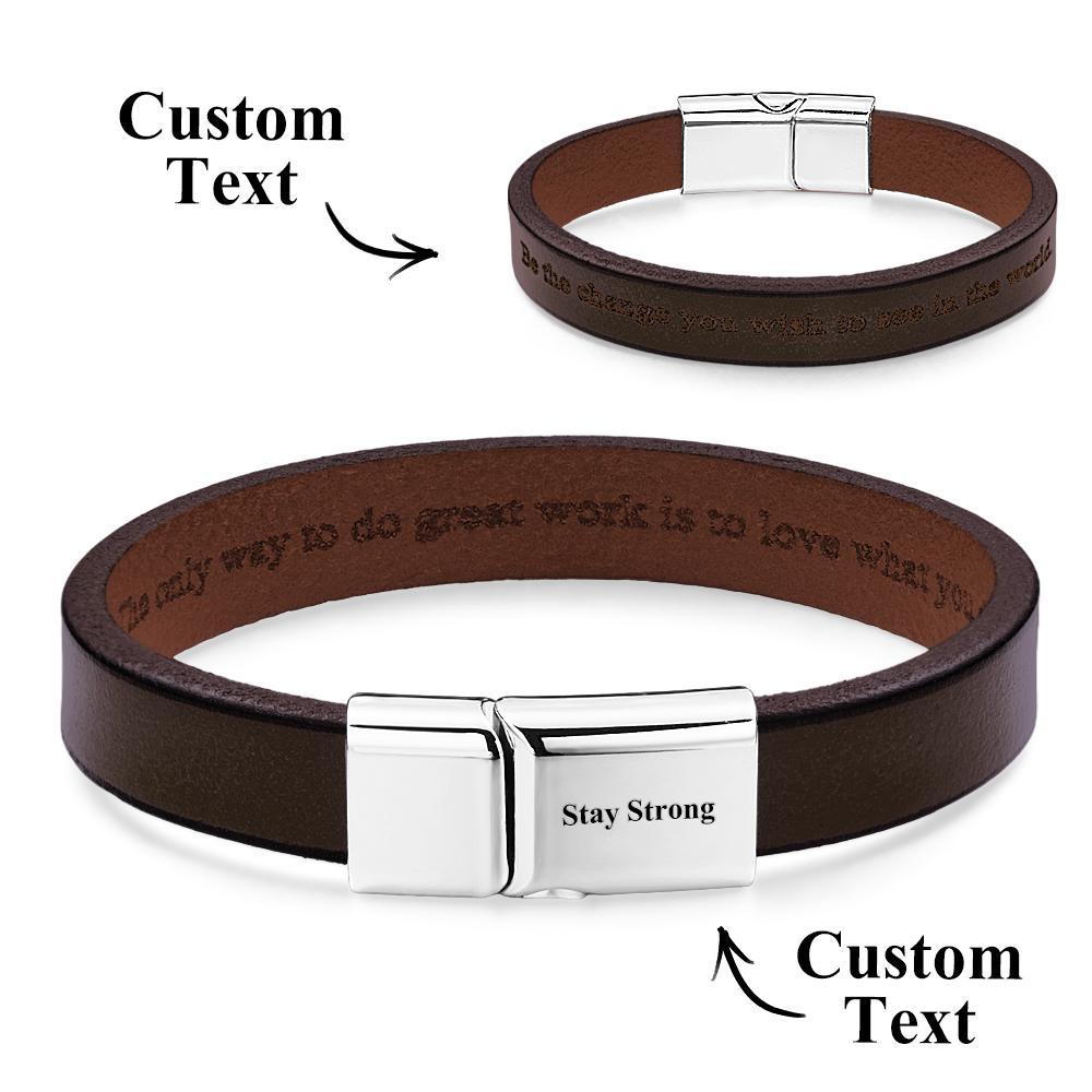 Exquisite Engravable Leather Bracelet Glossy Men's Bracelet Father's Day Gift - soufeelus
